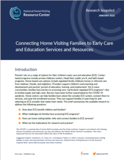 Cover of Connecting Home Visiting Families to Early Care and Education Services and Resources research snapshot brief