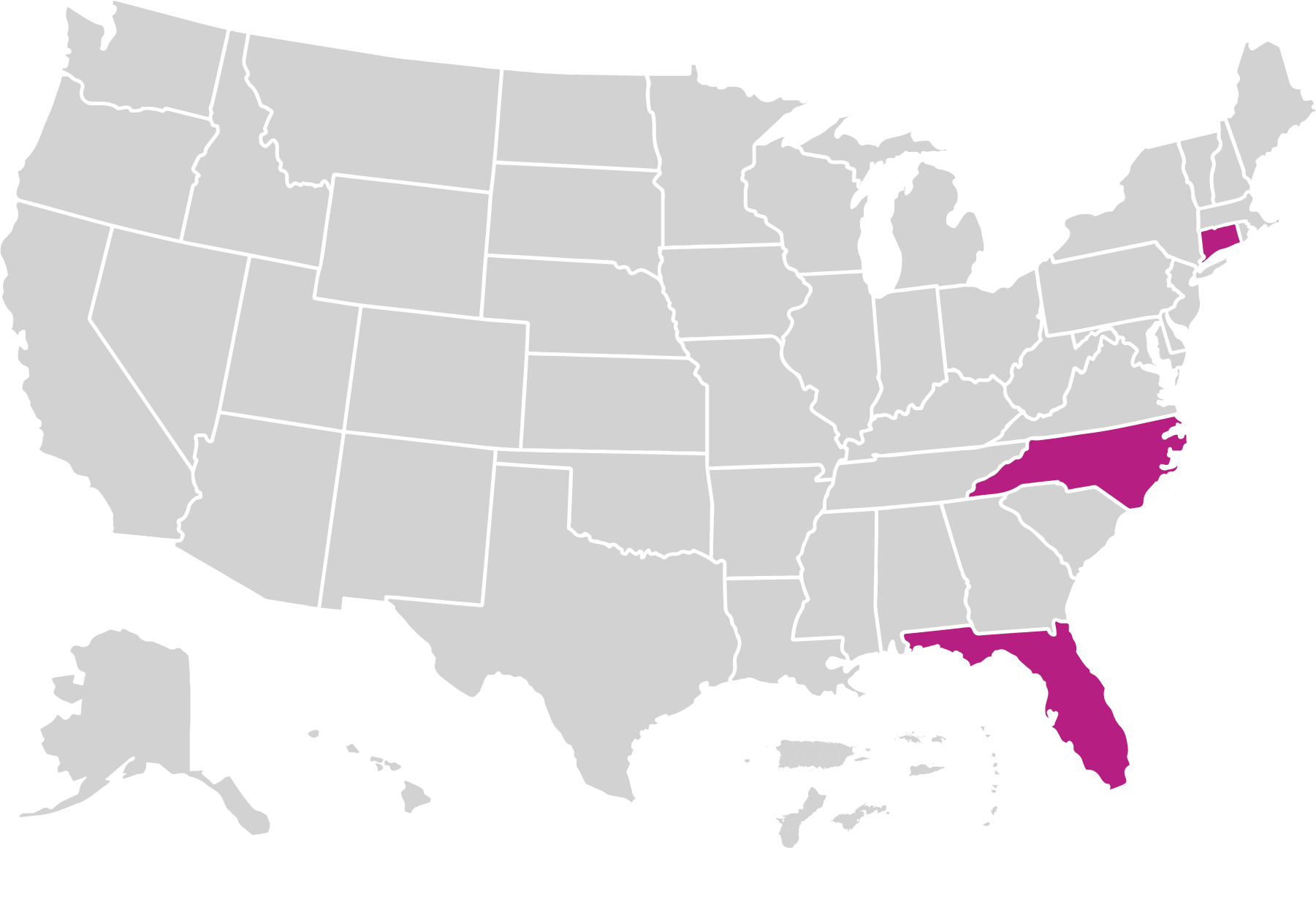 US map with Child First service area highlighted