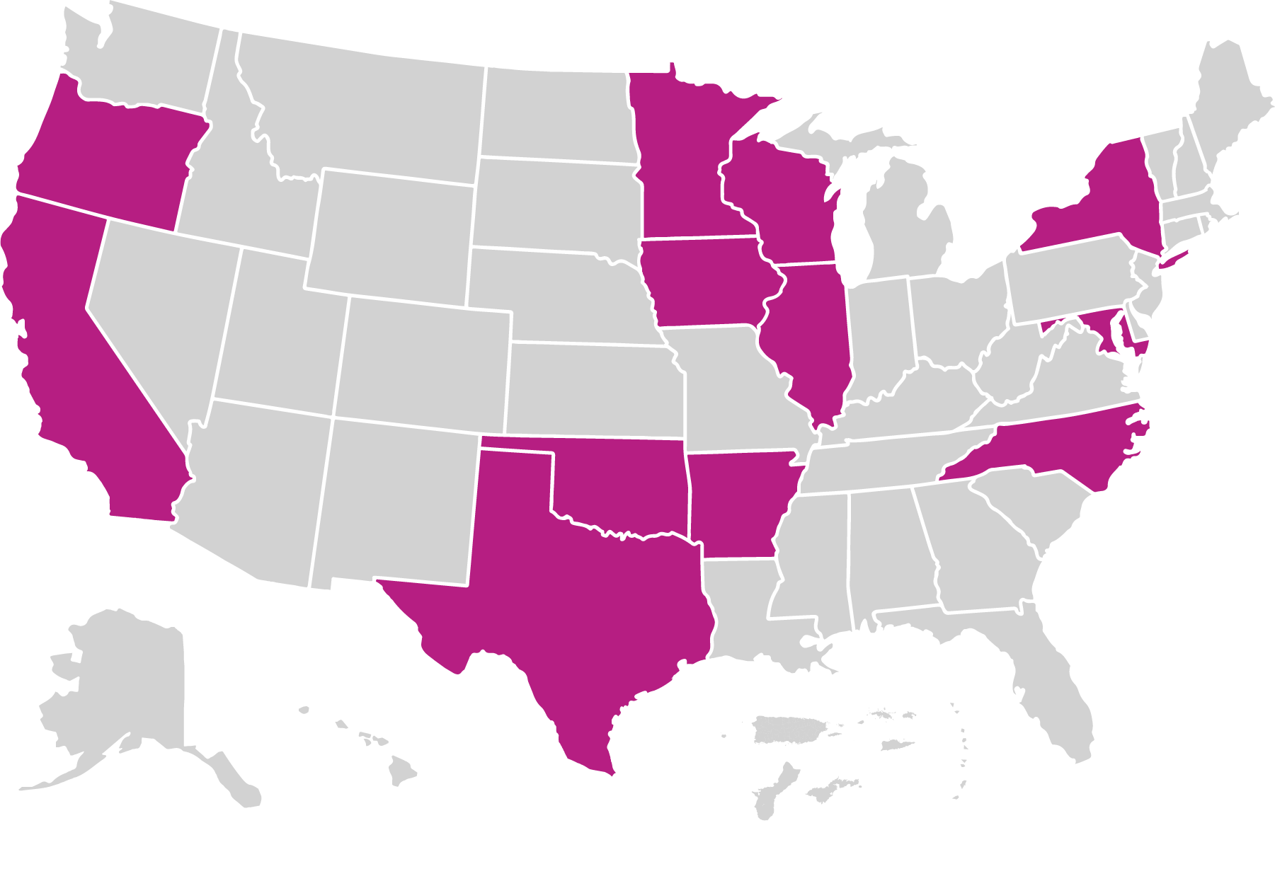 US map with Family Connects service area highlighted