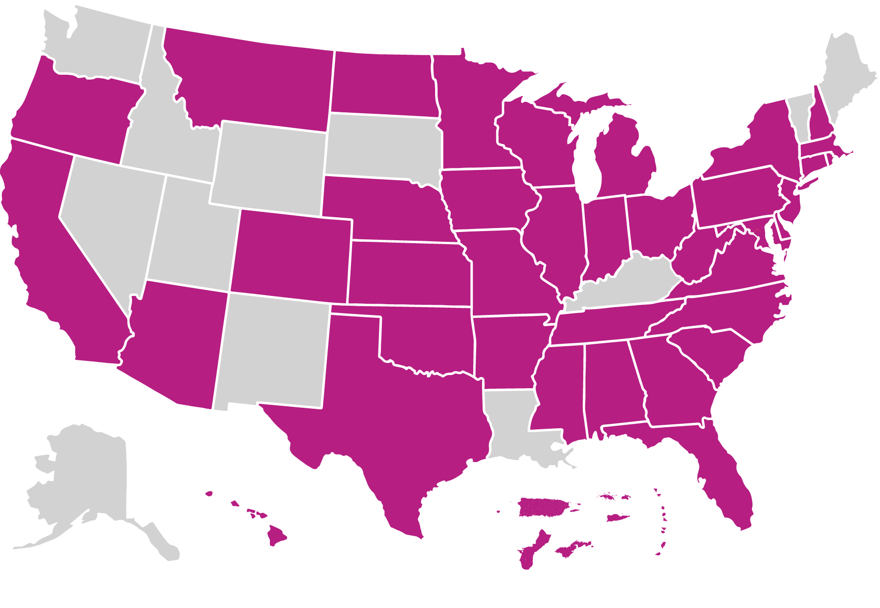 US map with Healthy Families America service area highlighted