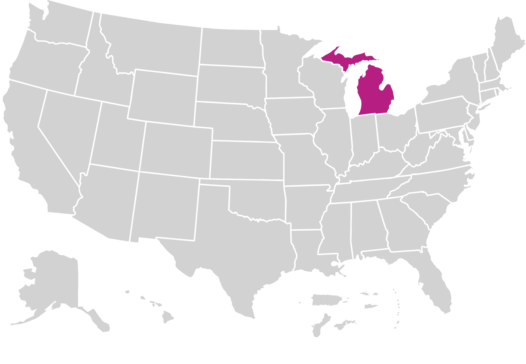 US map with Maternal Infant Health Program service area highlighted
