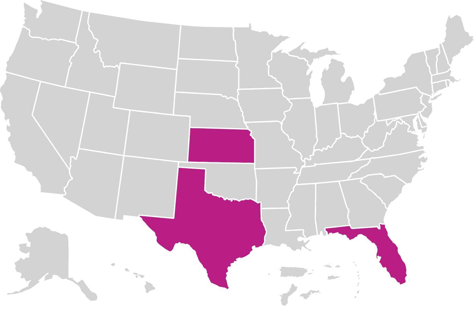 US map with Play and Learning Strategies service area highlighted