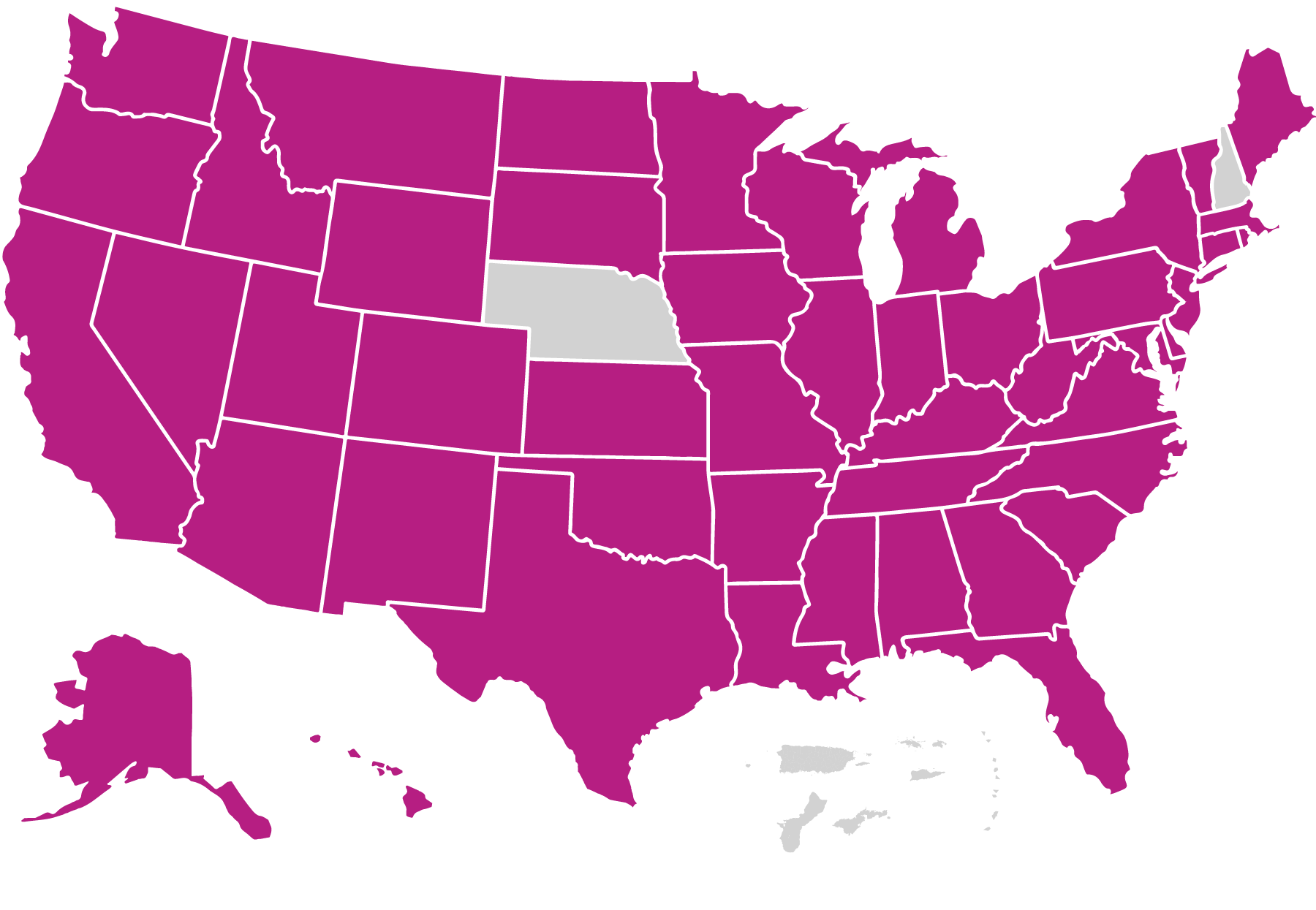 US map with Parents as Teachers PAT service area highlighted