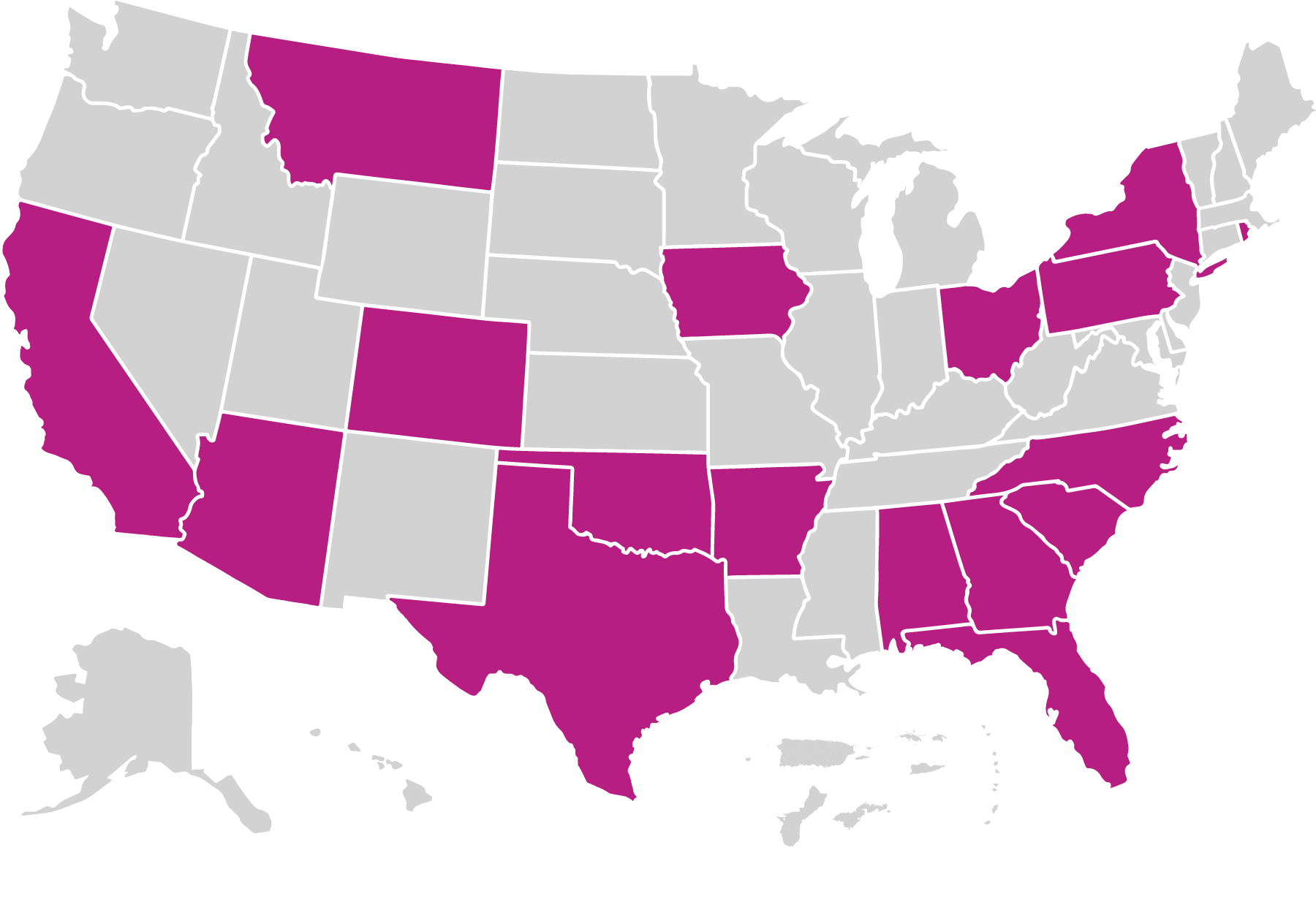 US map with SafeCare service area highlighted