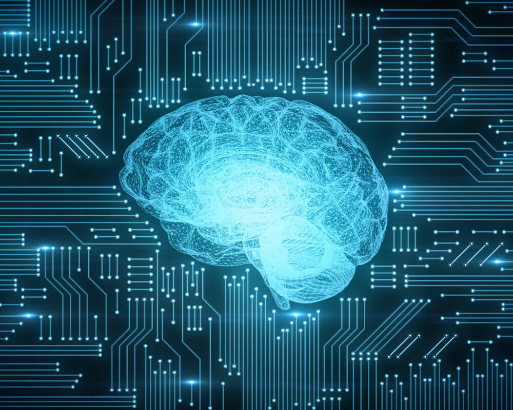 Abstract image of the human brain being shaped by electronic information