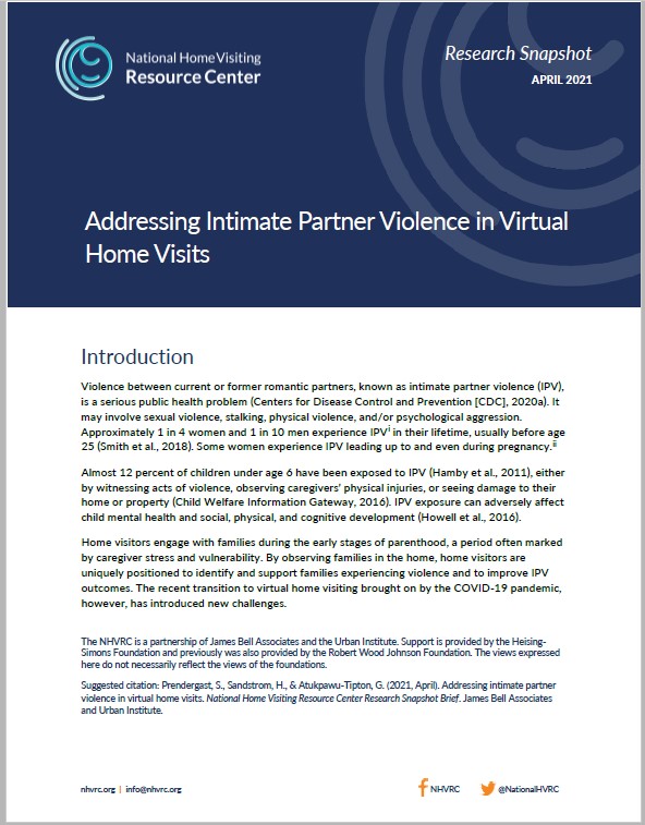 Cover of Addressing Intimate Partner Violence in Virtual Home Visits research snapshot brief