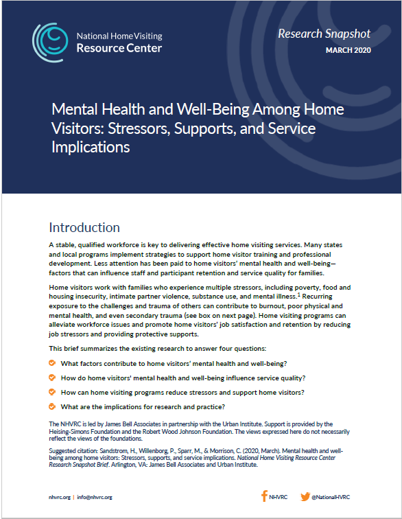 Cover of Mental Health and Well-Being Among Home Visitors research snapshot brief