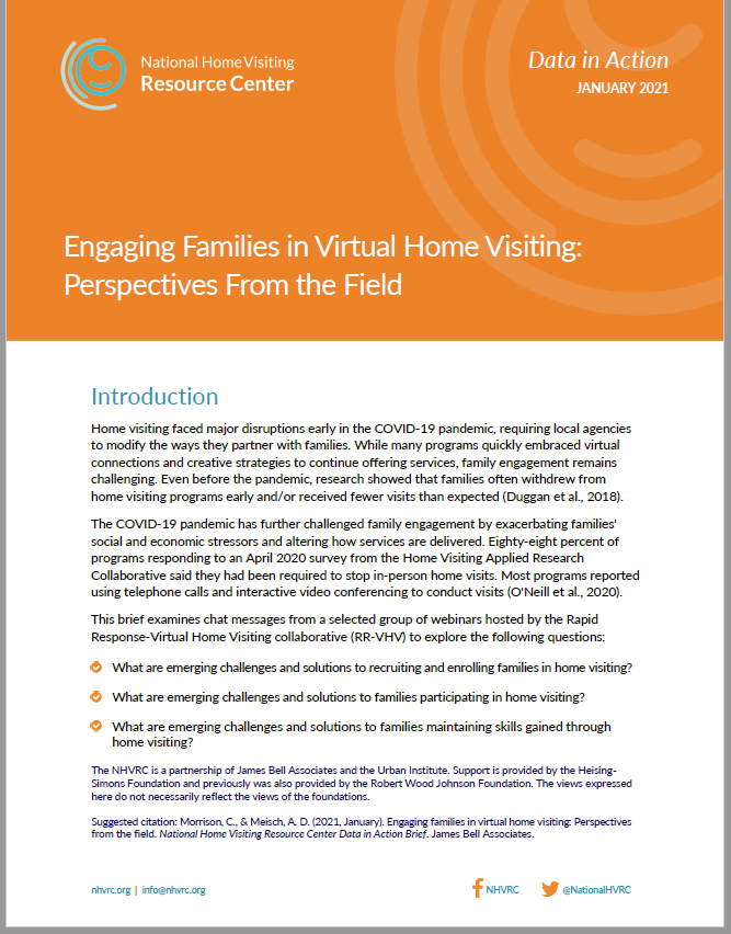 Cover of Engaging Families in Virtual Home Visiting data in action brief