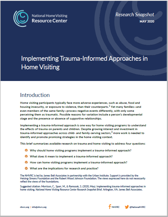 Cover of Implementing Trauma-Informed Approaches in Home Visiting research snapshot brief