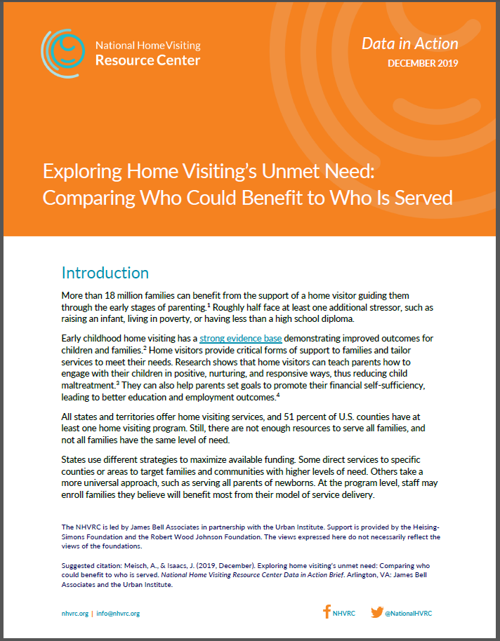 Cover of Exploring Home Visiting's Unmet Need data in action brief