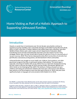 Cover of Home Visiting as Part of a Holistic Approach to Serving Unhoused Families