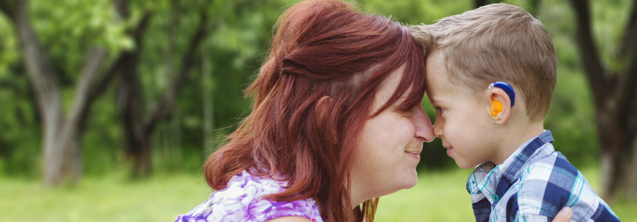 Mother and son in a park