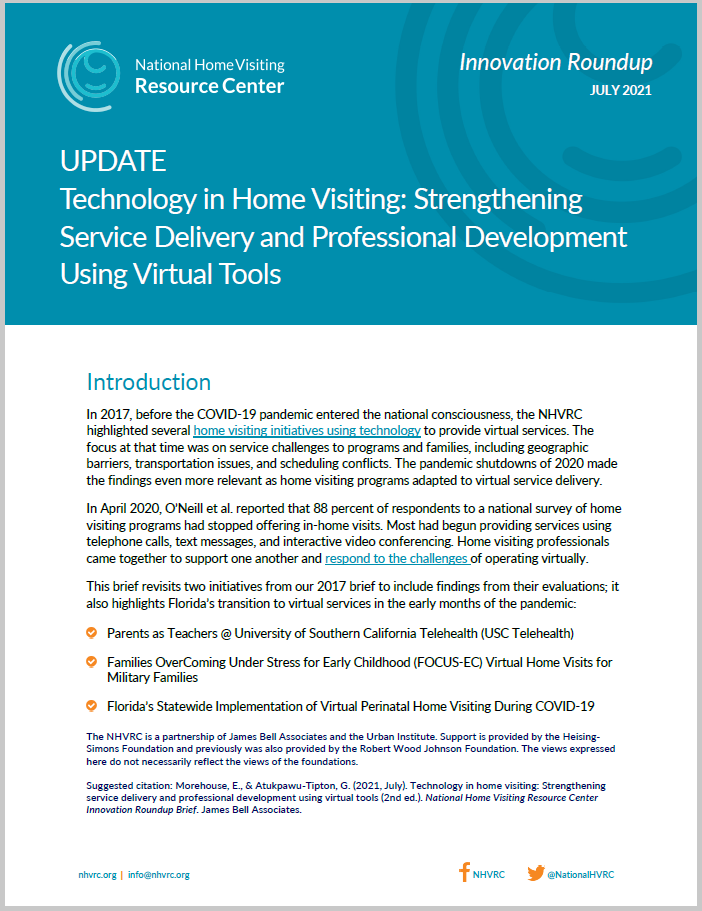 Cover of updated Technology in Home Visiting innovation roundup brief 