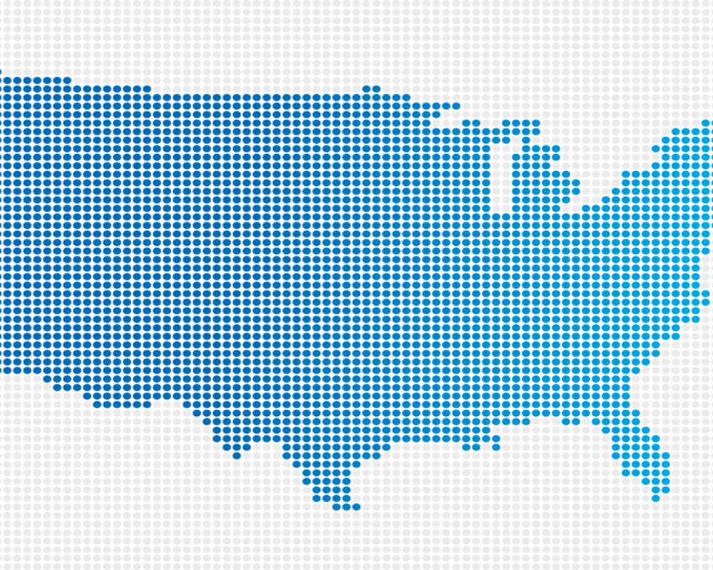 Abstract image of United States map with no discernible data pattern to changing colors